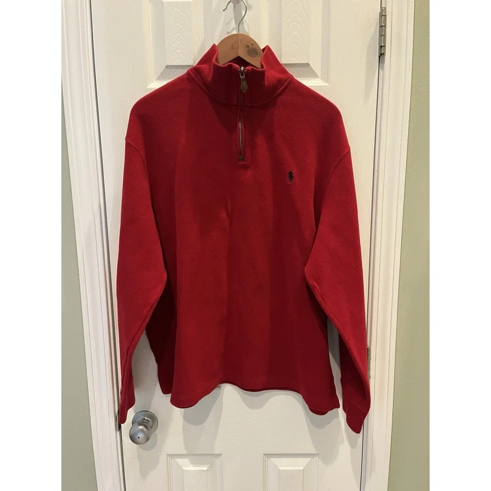 Polo Ralph Lauren Cotton Knit Pullover‎ 1/4 Zip Men's XXL Red Navy Pony Mock